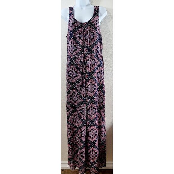 Maurices Navy Blue Pink Floral Print A Line Maxi Dress Medium Lightweight Soft - Picture 1 of 5